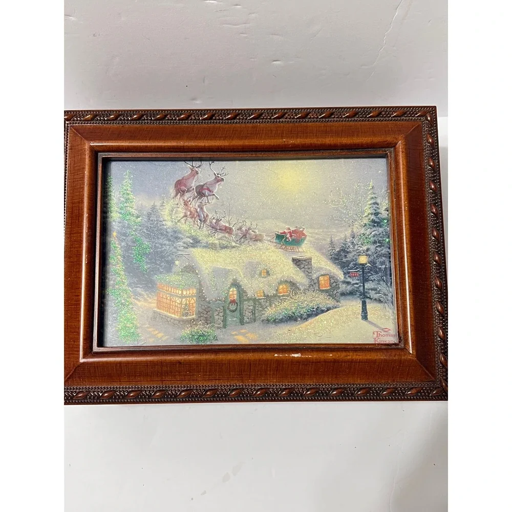 Thomas Kinkade Christmas Music Box Sankyo You Light Up My Life Wood Jewelry Box